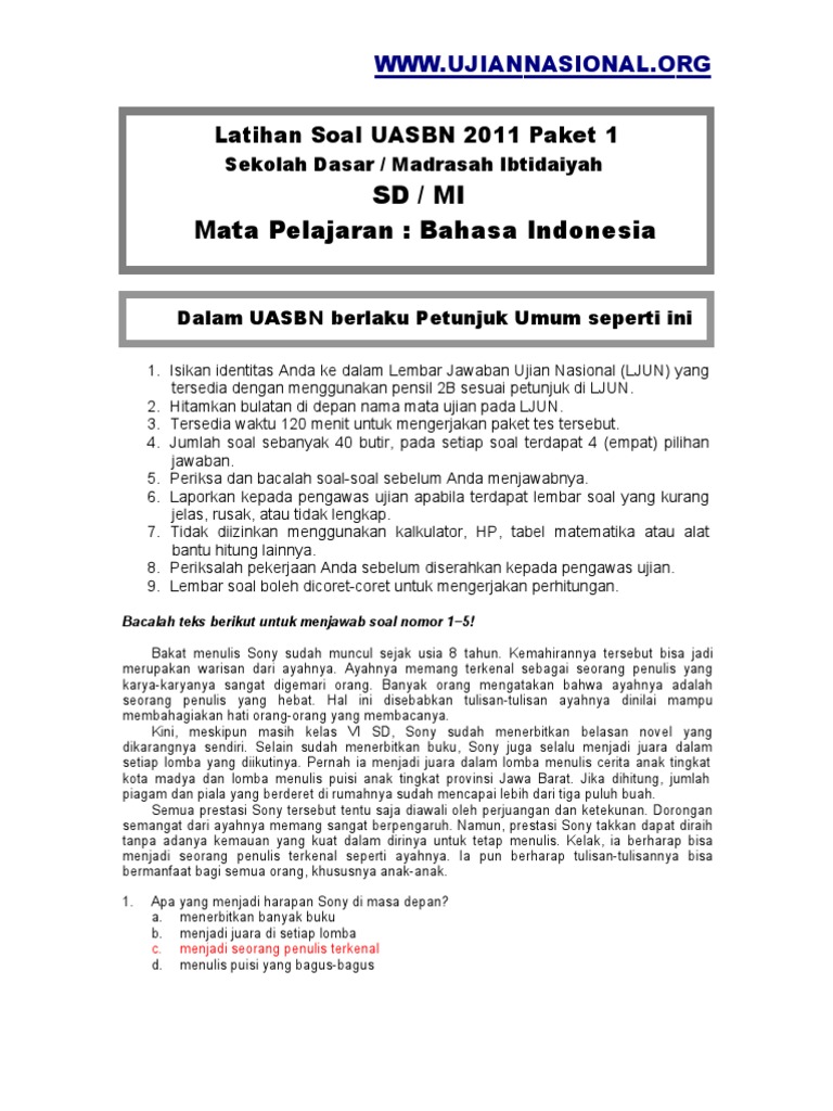 Prediksi Soal Bahasa Indonesia Sd