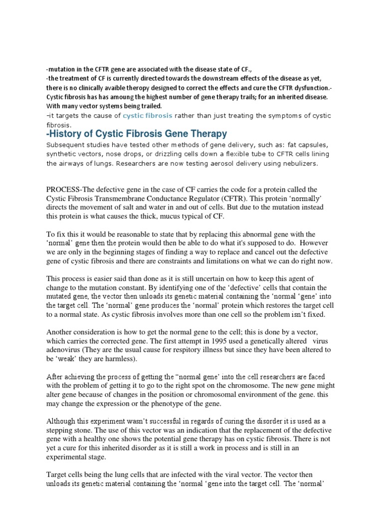 History of Cystic Fibrosis Gene Therapy | PDF | Viral Vector | Gene Therapy
