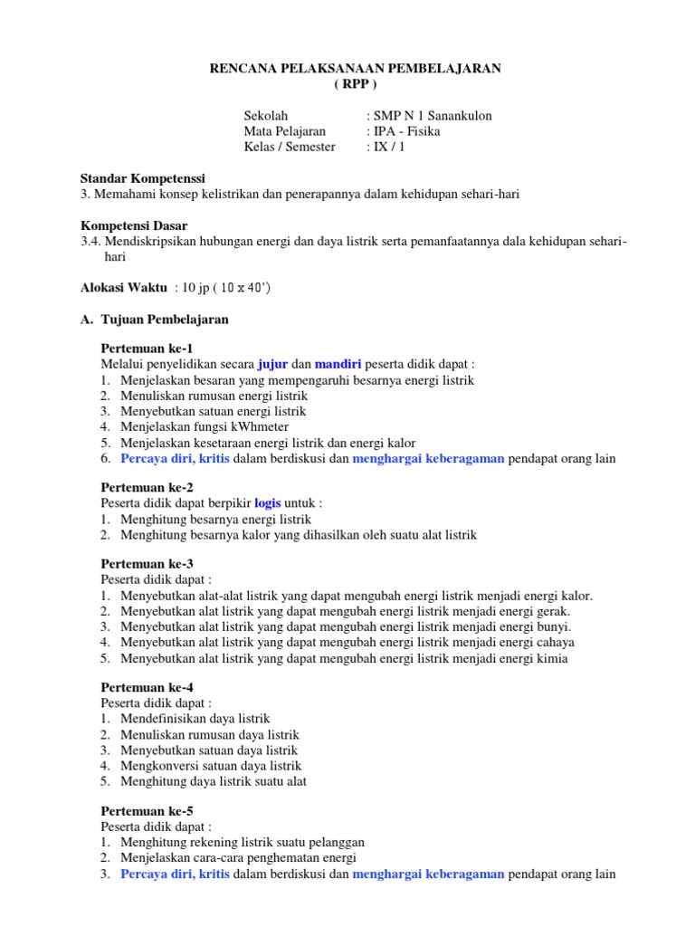 Rpp Ipa Berkarakter Kd 3 4 Kls 9