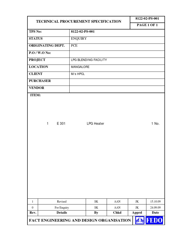 LPG Heater Procurement Specification | PDF | Specification (Technical ...