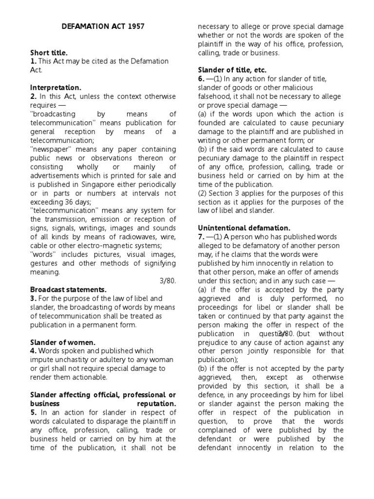 Defamation Act 1957 | Defamation | Damages