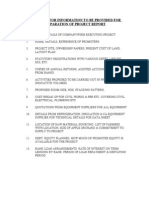 Checklist For Information To Be Provided For Preparation of Project Report
