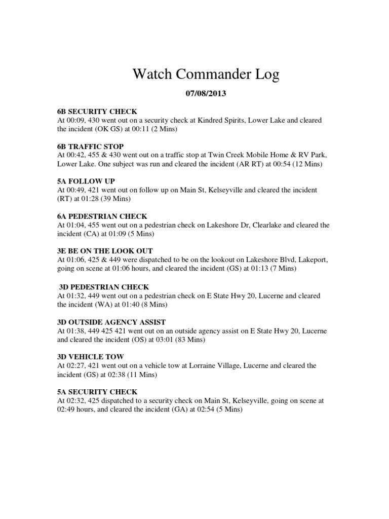 Lake County Sheriff's Watch Commander Logs | PDF