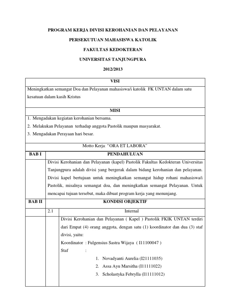 Program Kerja Divisi Kerohanian Pastolik | PDF | Agama & Spiritualitas