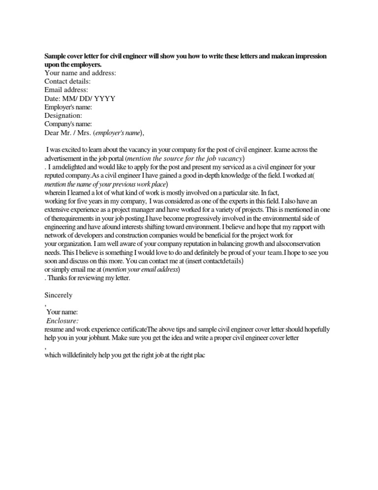 civil engineering cover letter examples