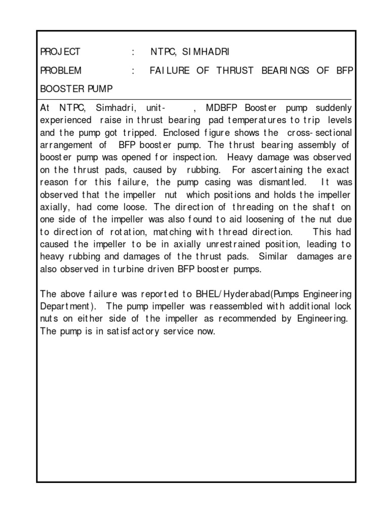 Failure of Thrust Bearing of BFP Booster Pump PDF