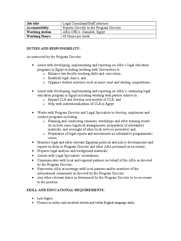 ABA ROLI EG LawyerLegal Consultant Job Description July 2013 PDF