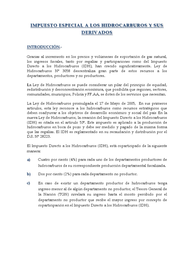 Impuesto Especial a Hidrocarburos en Bolivia | PDF | Petróleo ...