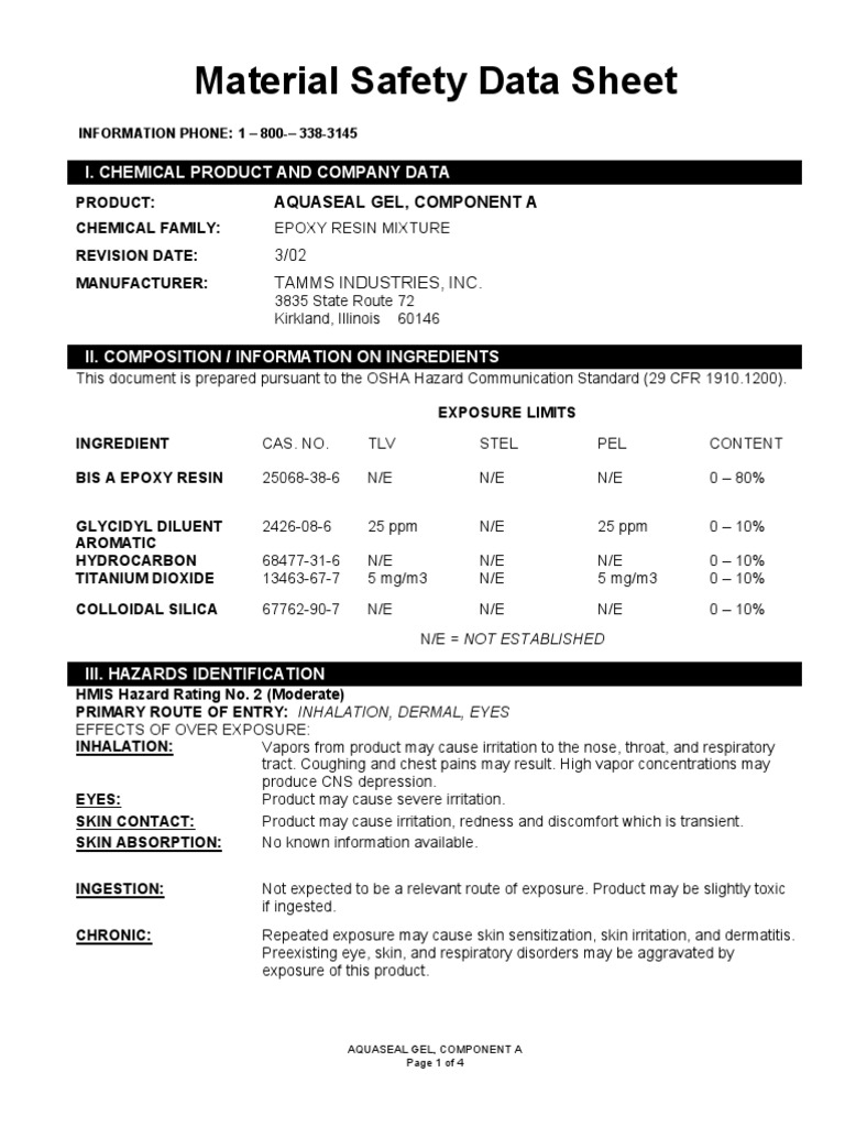 Aquaseal Gel AEpoxy Resin & BAmine PDF Personal Protective