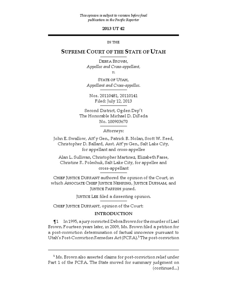 Utah Supreme Court Ruling: Debra Brown Vs State of Utah PDF Actual