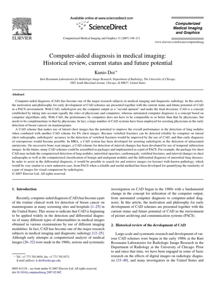 Computer Aided Diagnosis in Medicine | PDF | Radiology | Medical Imaging