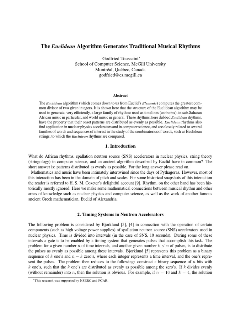 Euclidean Algorithm for Music Rhythms | PDF | Teaching Methods & Materials