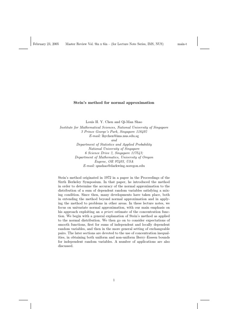 Stein's Method for Normal Approximation | PDF | Teaching Mathematics ...