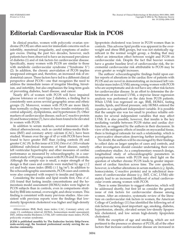 Cardiovascular Risk in PCOS | PDF | Polycystic Ovary Syndrome ...