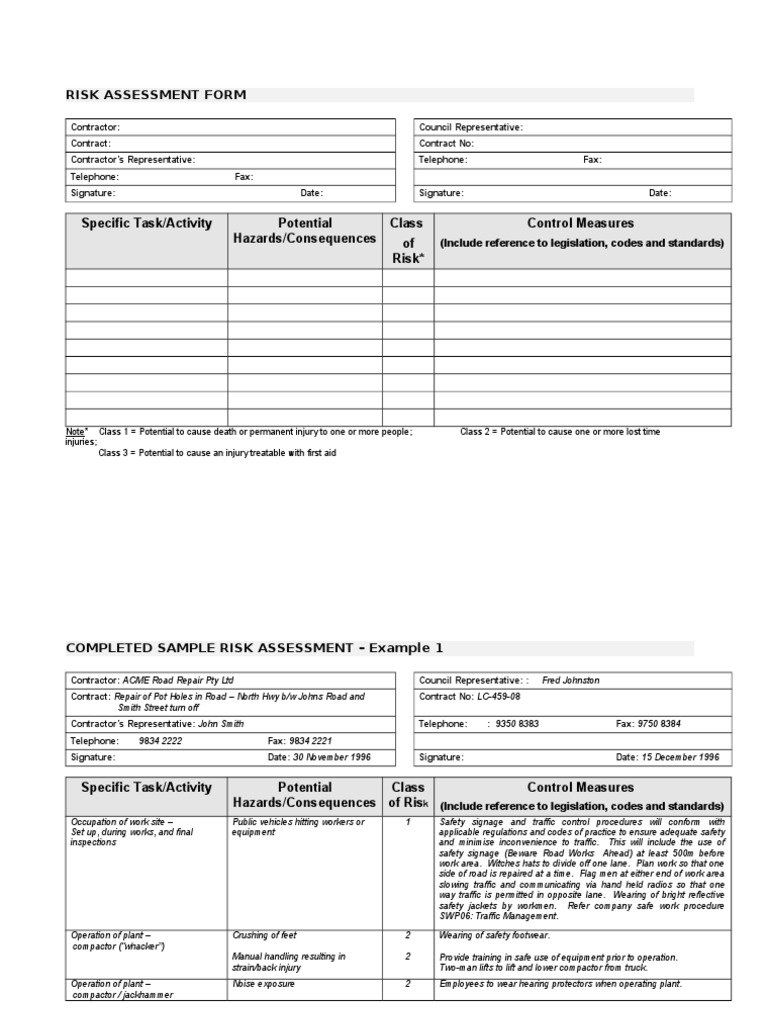 Contractor Risk Assessment Template | PDF | Personal Protective ...