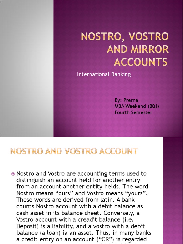 Nstro, Vostro and Mirror Accounts PDF Debits And Credits Deposit