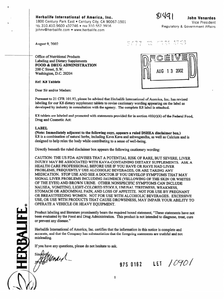 Usfda Herbalife PDF Food And Drug Administration Dietary