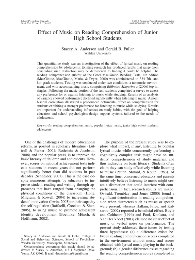 Effect of Music On Reading Comprehension | PDF | Attention | Reading ...