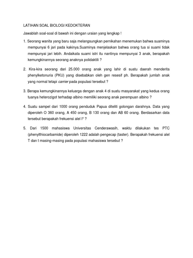 Latihan Soal Biologi Kedokteran