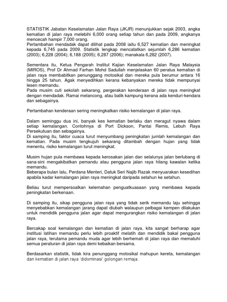 STATISTIK Jabatan Keselamatan Jalan Raya  PDF