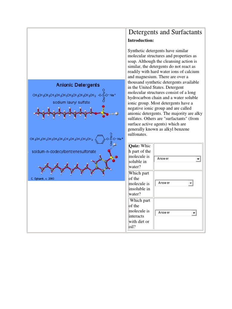 Detergents and Surfactants | PDF | Detergent | Sodium Hydroxide