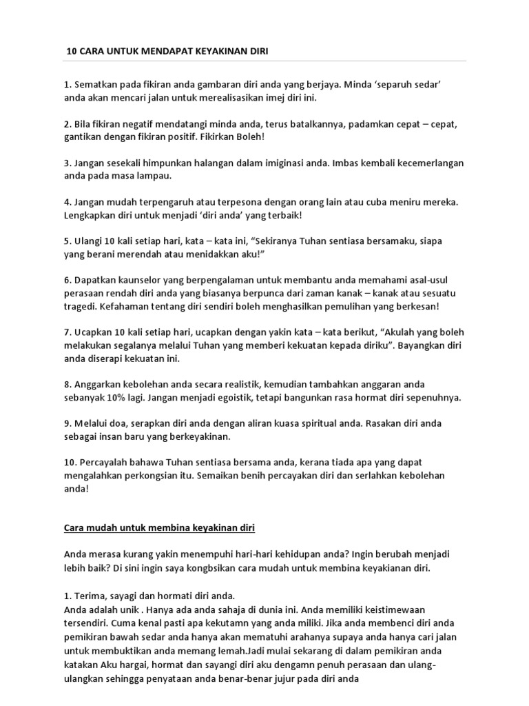 10 Cara Untuk Mendapat Keyakinan Diri Pdf