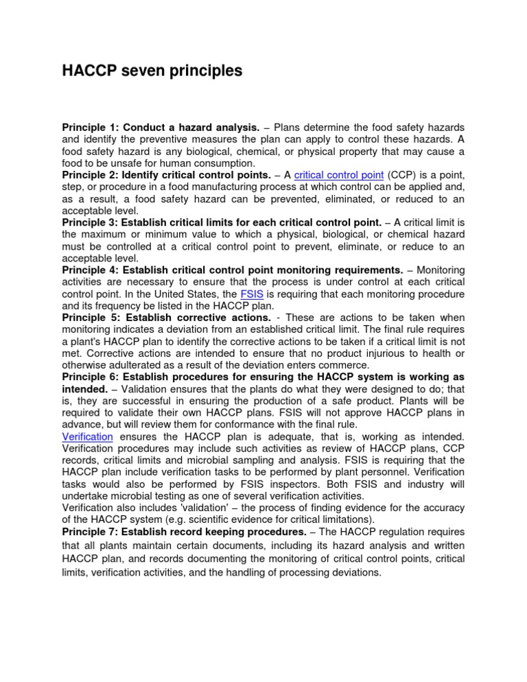 HACCP Seven Principles | Hazard Analysis And Critical Control Points ...