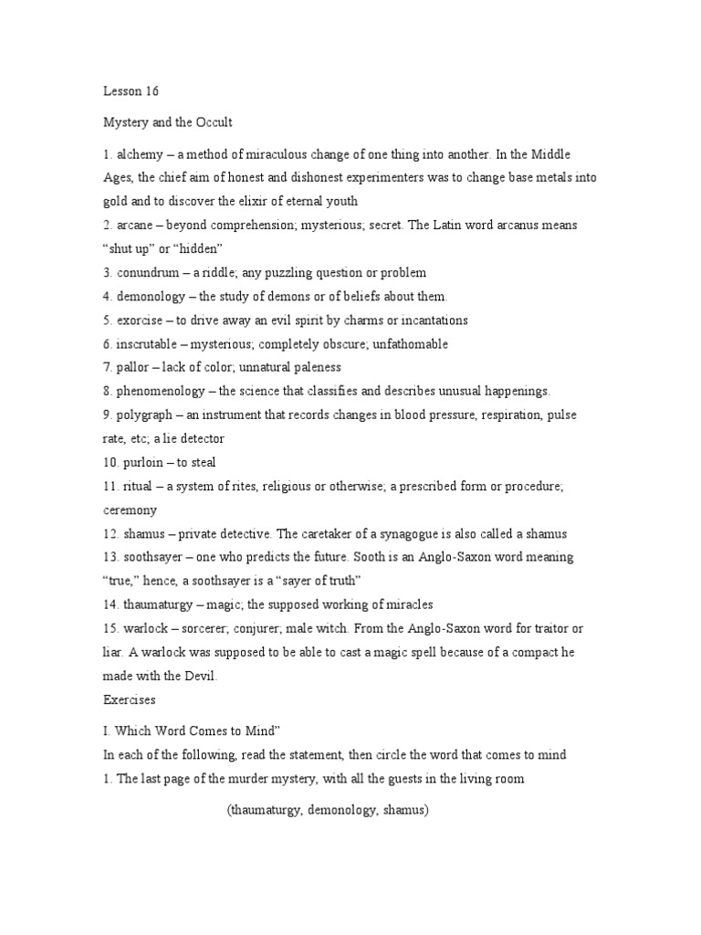 Lesson 16 Magic (Paranormal) Supernatural