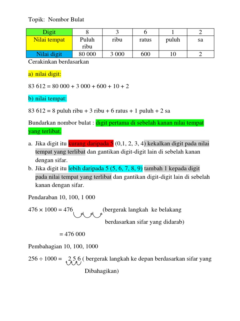 Nota Matematik Tahun 2  Ejercicio interactivo de Kuiz matematik tahun