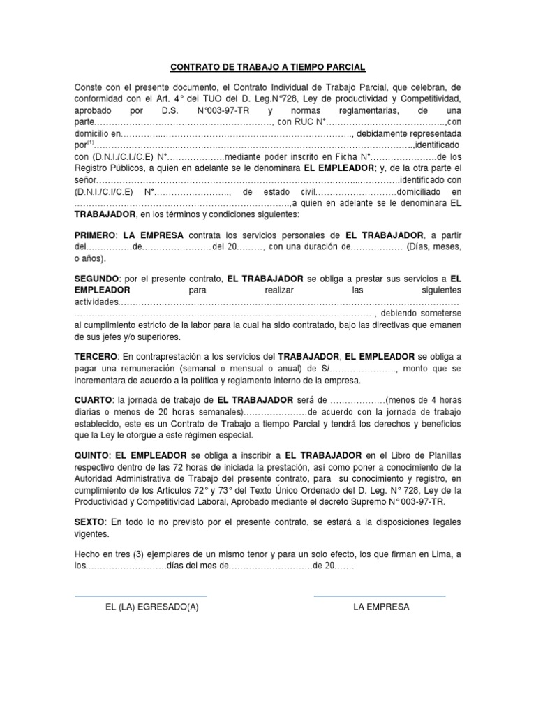 Contrato de Trabajo a Tiempo Parcial | PDF