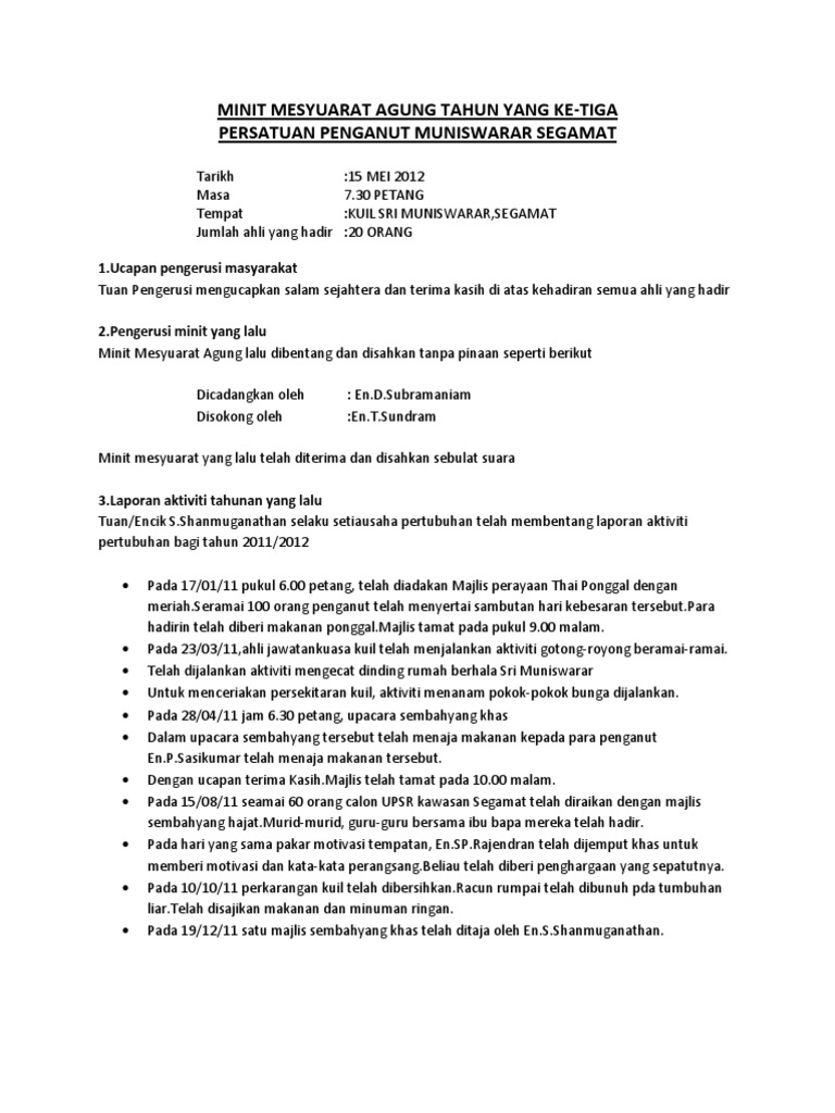 Minit Mesyuarat Agung Tahun Yang Ke  PDF