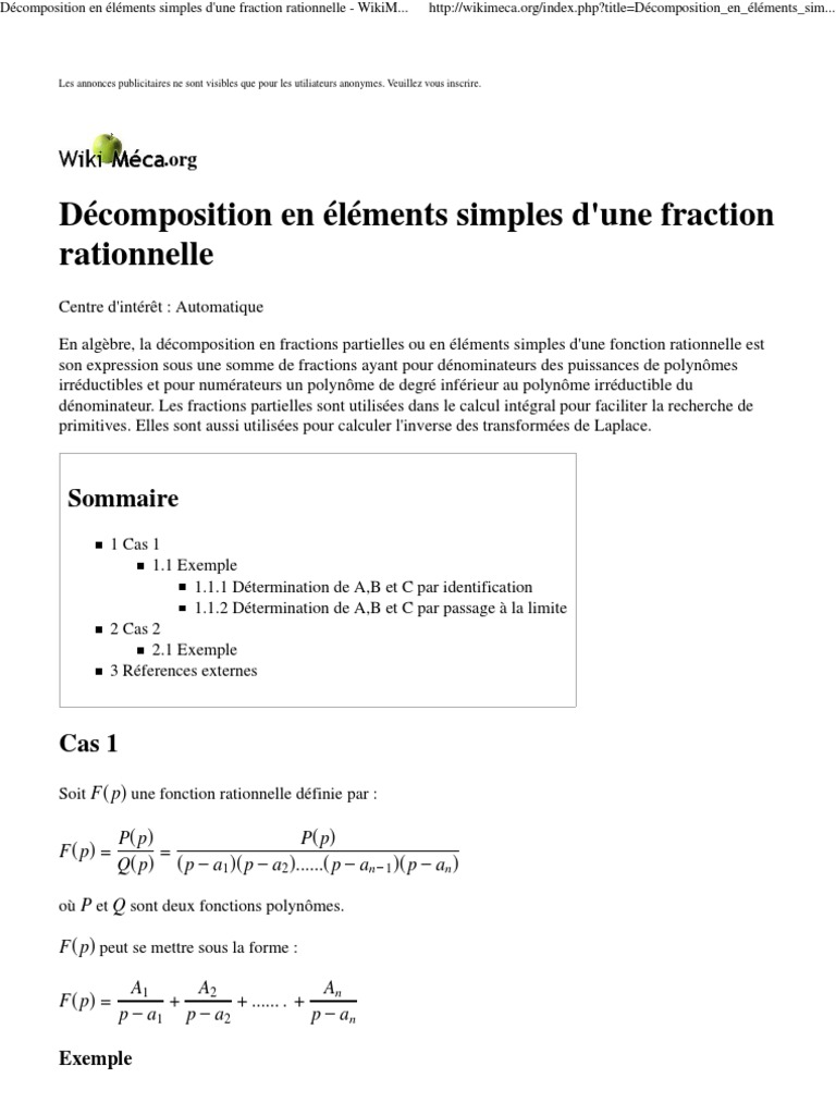 Décomposition en Éléments Simples D'une Fraction Rationnelle - WikiMéca ...