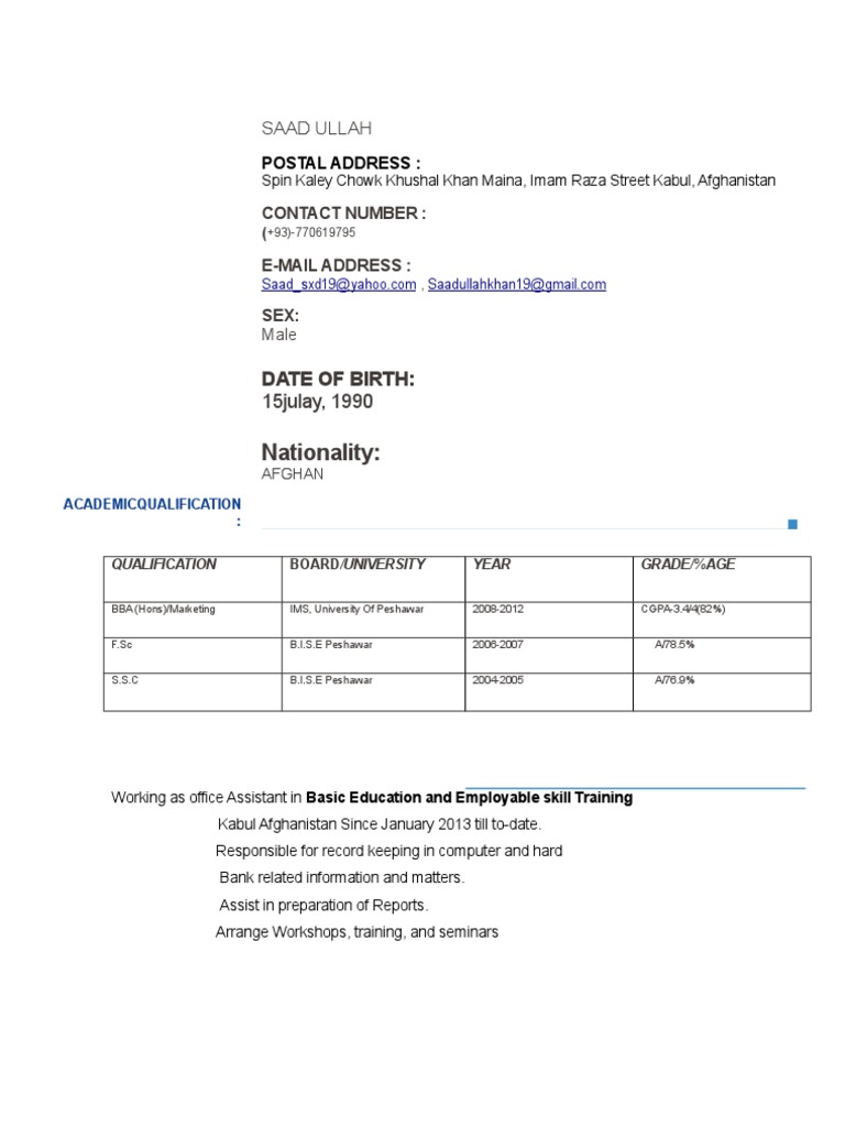CV Template | PDF | Afghanistan | Communication