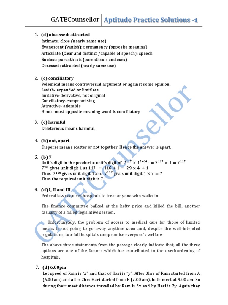 GATE Aptitude Practice Solutions Guide | PDF | Foreign Language Studies