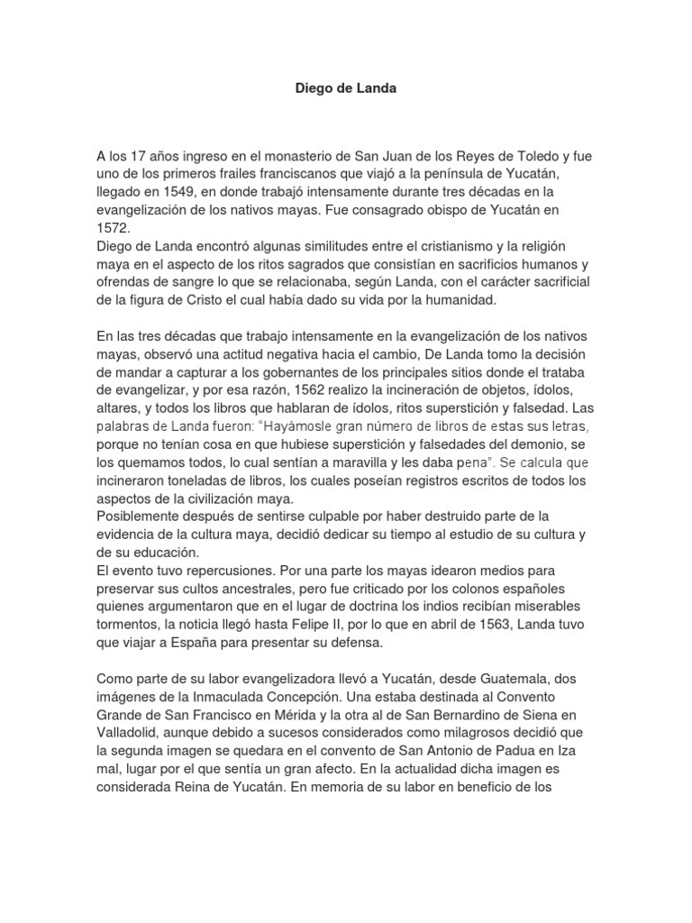 Diego de Landa Colonización europea de las Américas Cultura (general)