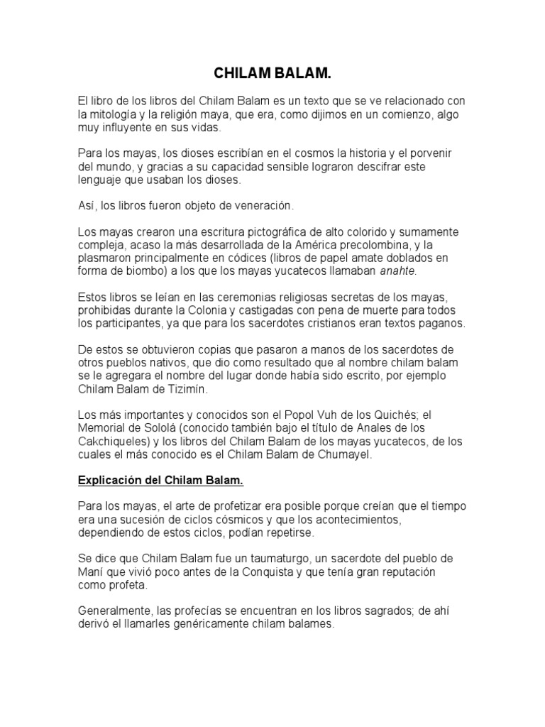 Introducción al Chilam Balam | PDF | Pueblos indígenas de América ...