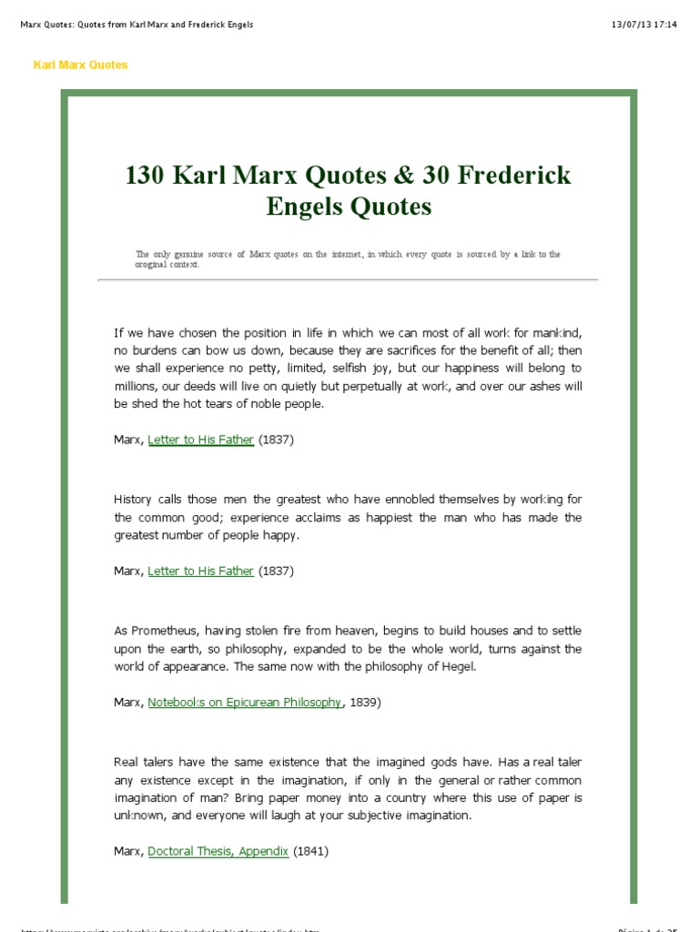 Marx Quotes: Quotes From Karl Marx and Frederick Engels | PDF | Karl Marx |  Communism, image size:768x1024
