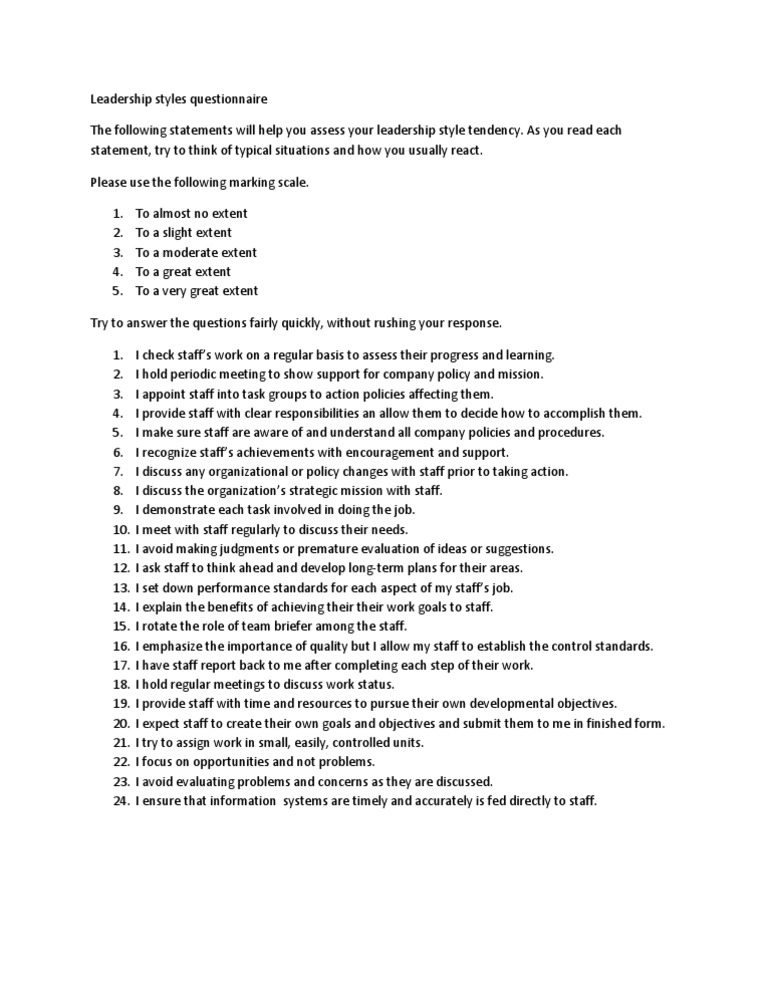 Leadership Styles Questionnaire STPM | PDF