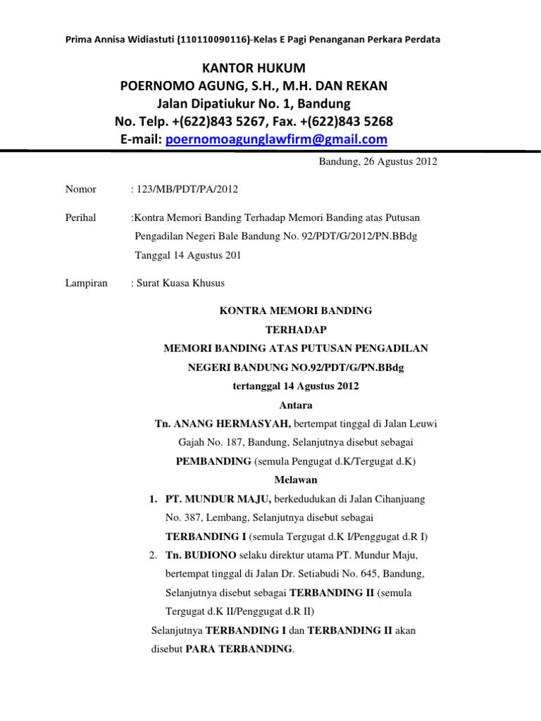Kontra Memori Banding Prima Annisa Widiastuti