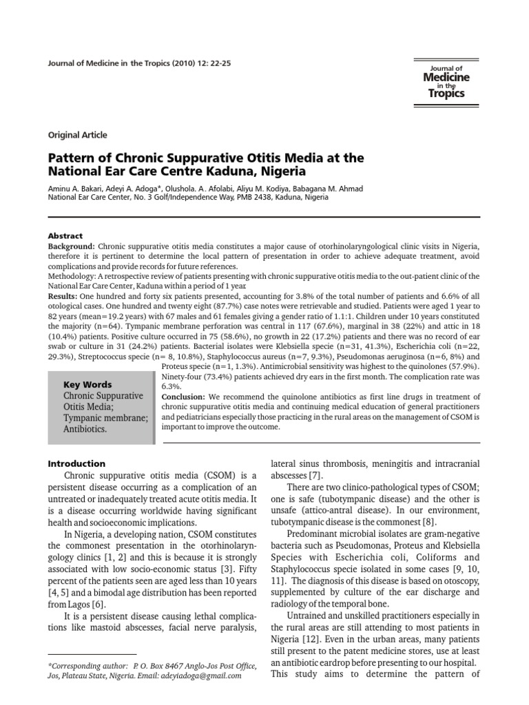 Chronic Suppurative Otitis Media in Nigeria | PDF | Microbiology ...