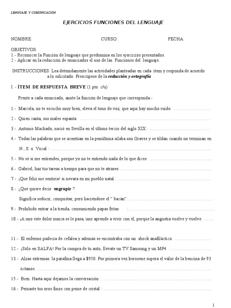 Ejercicios sobre Funciones del Lenguaje | PDF | Lingüística | Comunicación