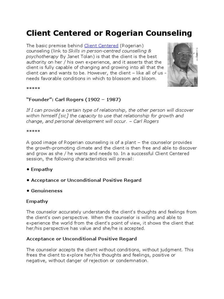 Understanding Client Centered Counseling | PDF | School Counselor ...