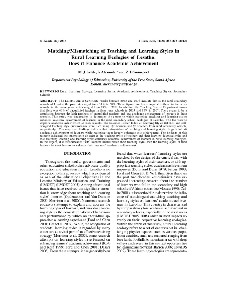 JHEMatching Mismatching of Teaching and Learning Styles in PDF | PDF ...