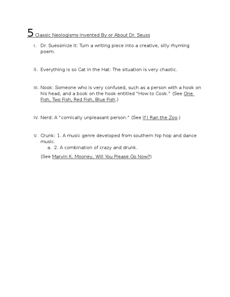 Dr Seuss Neologisms