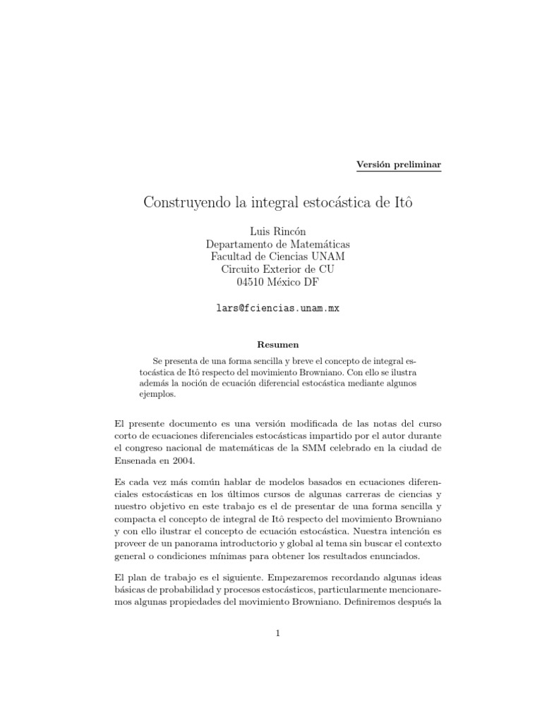 Luis Rincon Calculo Estocastico | PDF | Integral | Variable aleatoria
