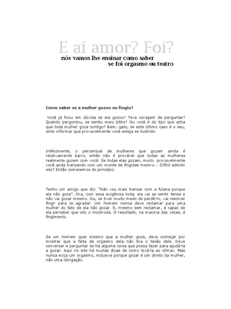 Guia Sexual - Como Saber Se A Mulher Gozou Ou Fingiu | PDF | Orgasmo ...