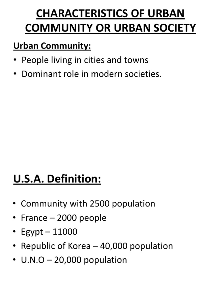 Characteristics of Urban Community or Urban Society PDF Slum