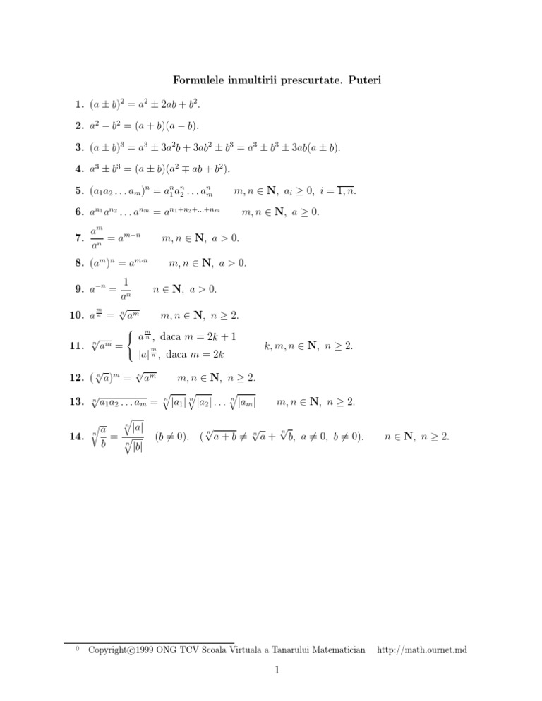 Puteri Formule Matematica