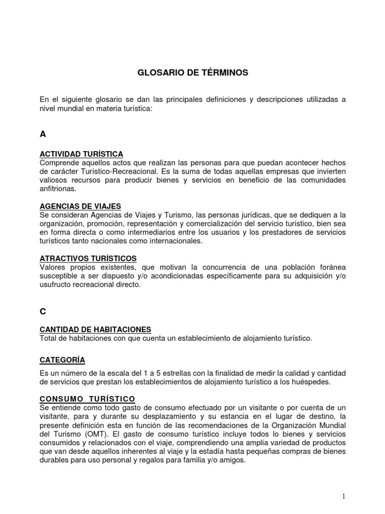 Glosario de Términos Turísticos | PDF | Negocios | Finanzas y dinero