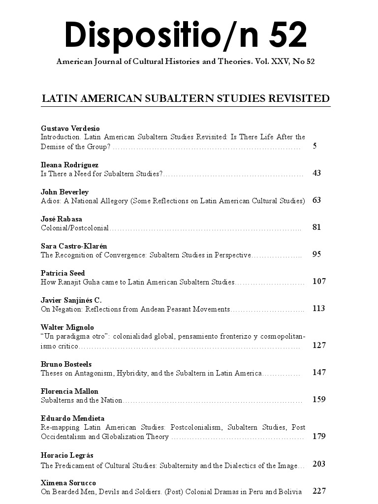 Dispositio Latin American Subaltern Studies Revisited Verdesio Pdf